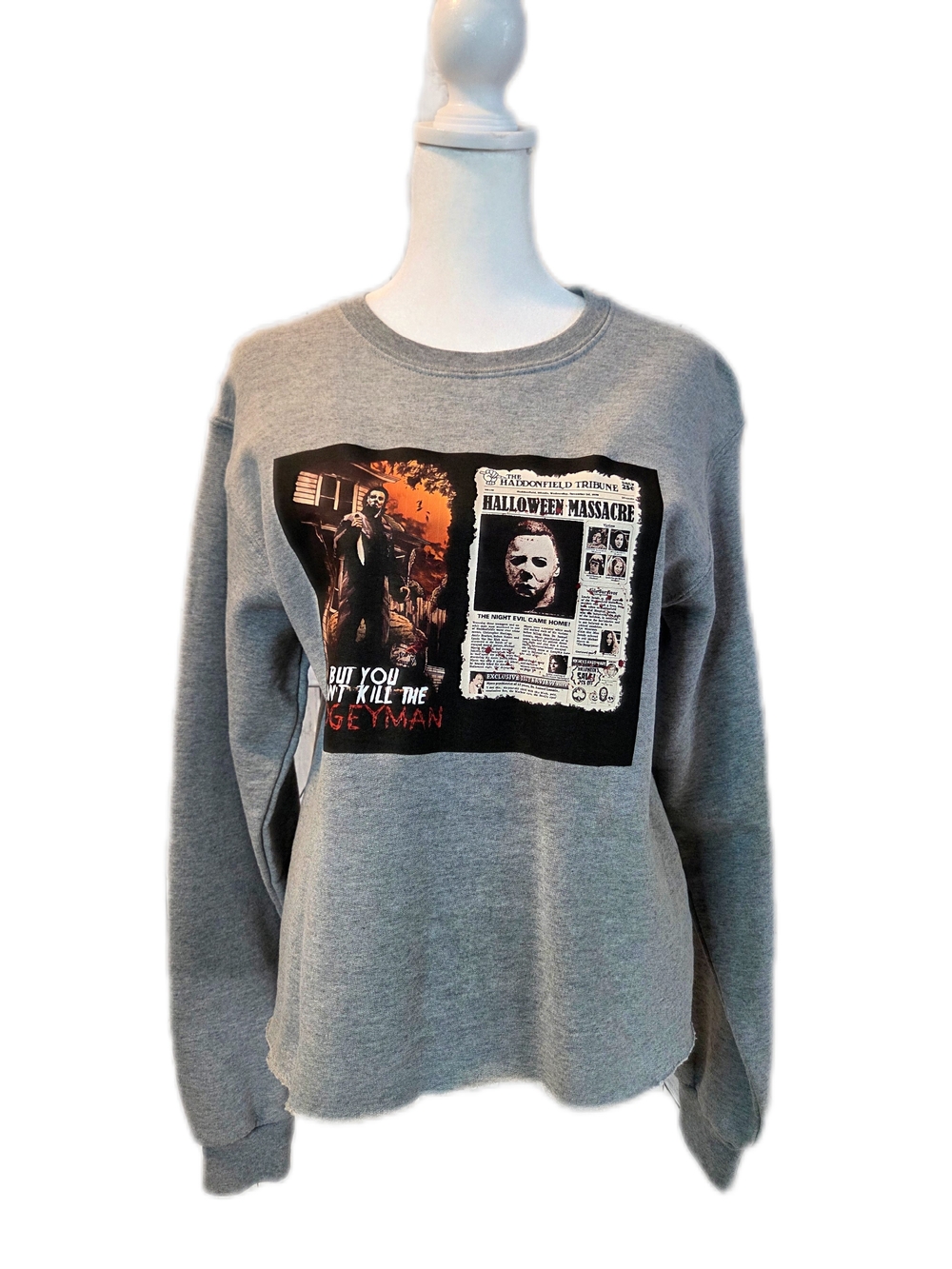 Fruit of the Loom Gray Halloween Massacre Graphic Crewneck Sweatshirt